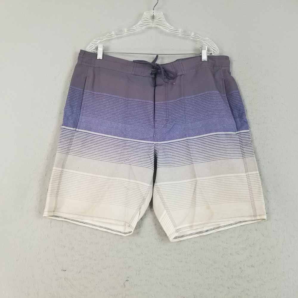 Airwalk‎ Board Shorts Men Large Purple Blue Striped Swim Trunks Beachwear